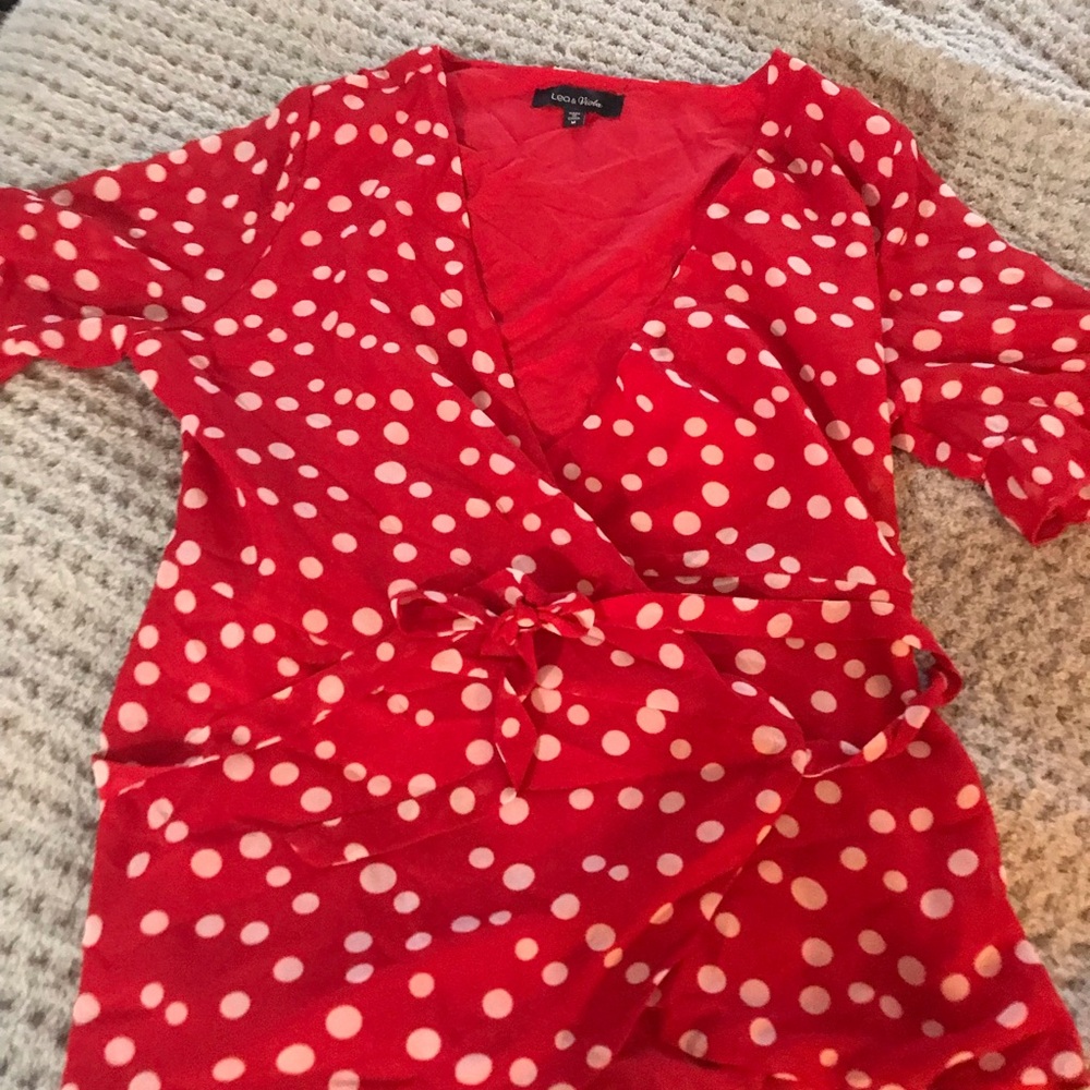 Lea & Viola Red Wrap Tie Front Blouse